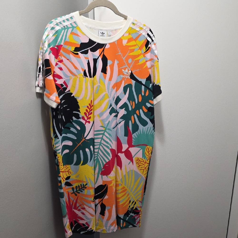Adidas Colorful Leaf Print Midi Dress
